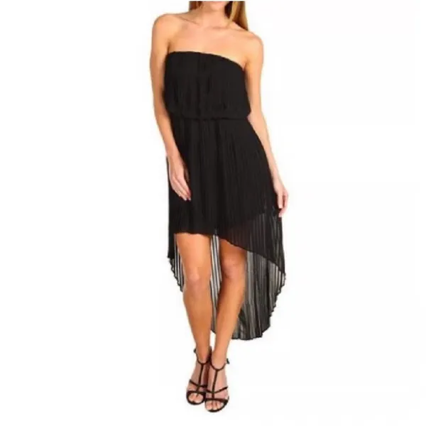BCBGeneration Black Strapless Pleated High-Low Chiffon Dress‎ M elegant chic - Image 2