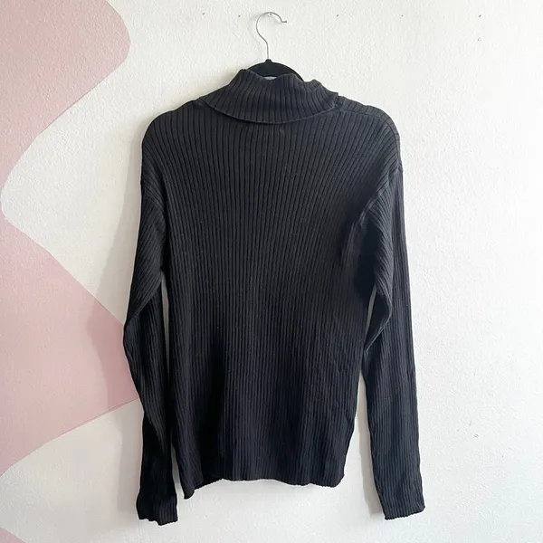 Chaps Ralph‎ Lauren Sweater Womens Large Turtleneck 100% Cotton Pullover Black - Image 2