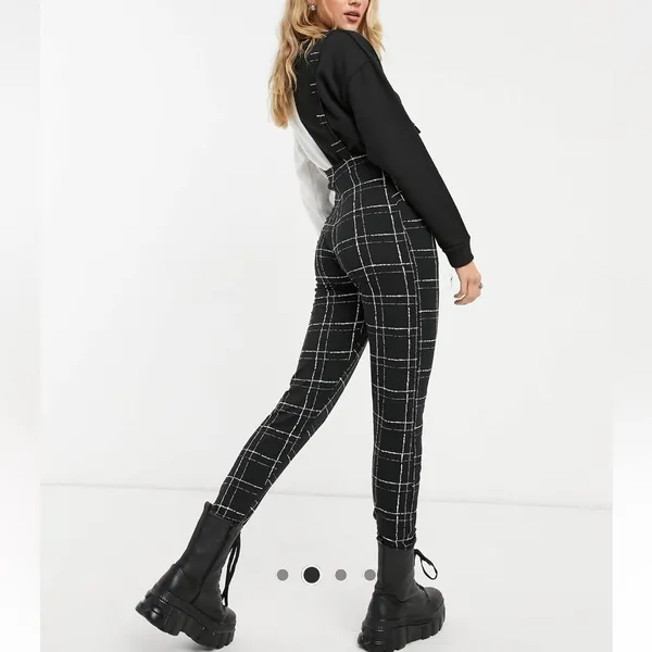 ASOS DESIGN jersey overalls in mono grid print US 6 - Image 2
