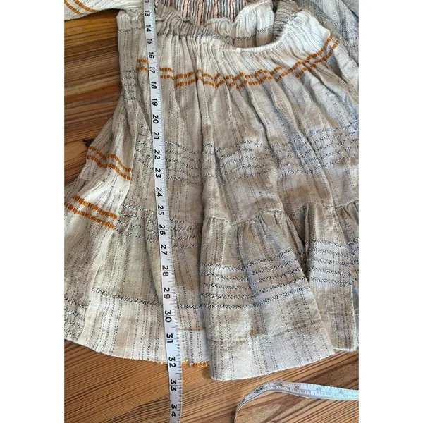 Free People Mini Dress Cozy Striped Puff‎ Sleeve Boho Fairy Sz S Open Tie Back - Image 14