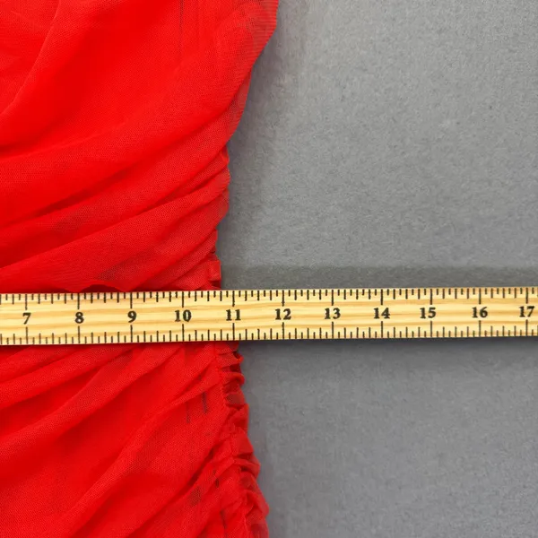 Alice + Olivia Red Ruched Mesh Mini Dress Spaghetti Strap Size‎ 6 Bodycon Zipper - Image 5
