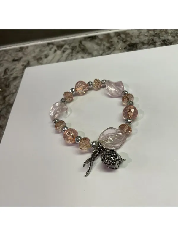 Alexa’s Angel Costume Jewelry Bracelet Beaded Stretch Pink Bead Heart Locket - Image 7