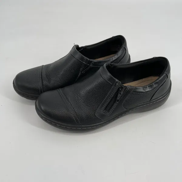 Clarks Womens Black Leather Side‎ Zip Comfort Slip On Shoes - Image 2
