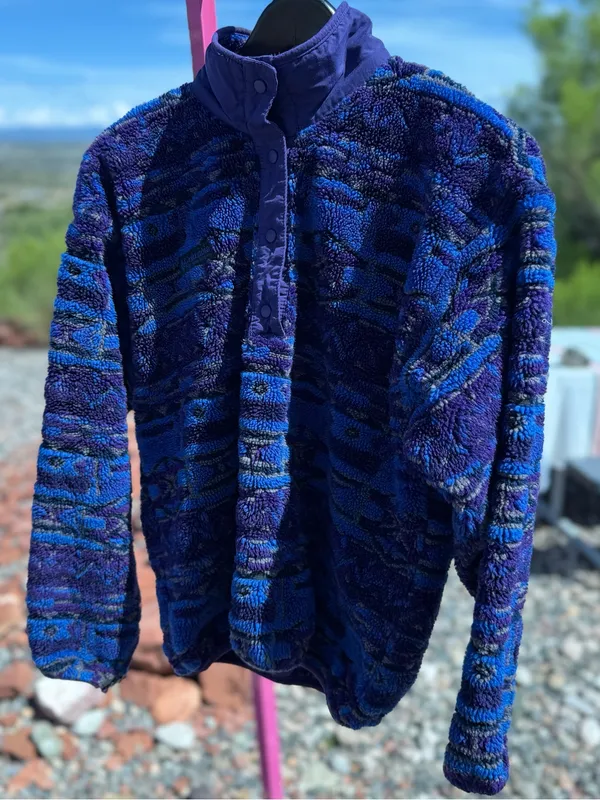 Vintage Columbia 90s Teddy Fleece Jacket M Purple Blue Geometric Made USA Retro! - Image 13