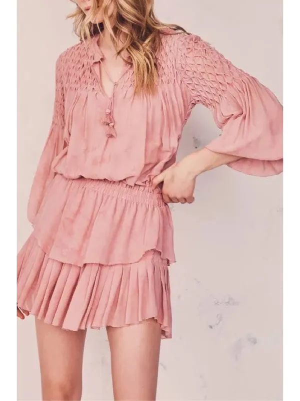 LoveShackFancy • Smocked Popover Dress in Faded Marsala pink chiffon georgette - Image 3