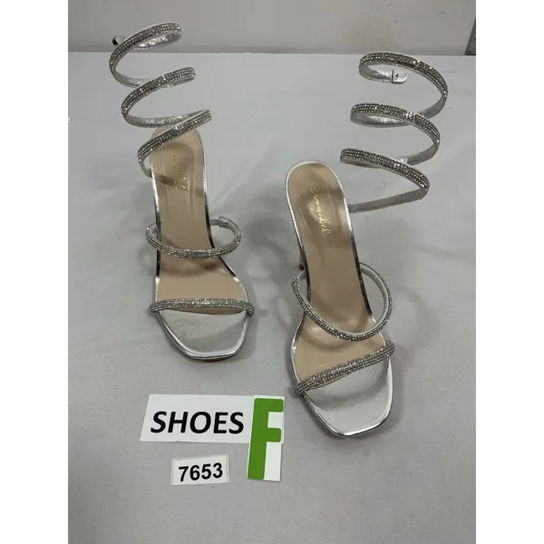 Womans Excellent Bonnibel Spiral Coil Wrap Strappy Stiletto Sandals 9 Silver - Image 2