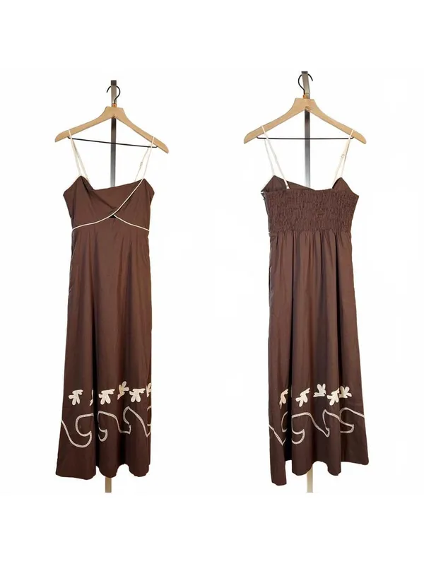Mon Renn Fresco Embroidered Sundress Maxi Dress Summer Linen Cotton Size Medium - Image 4