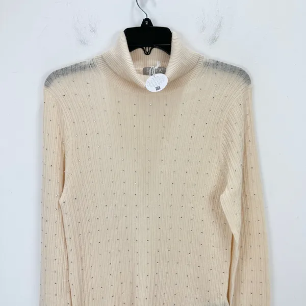 J.Crew Featherweight Cashmere Turtleneck Sweater Rhinestones Buttercream XL NWT - Image 7