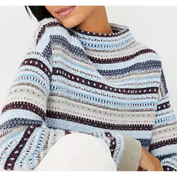Ann Taylor Multicolor Fair Isle Silver Sparkle Funnel Pullover Sweater Small - Image 3