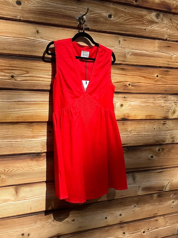 Kourt Red Size S Tatiana Cotton V Neck Mini Dress Few Moda - Image 5