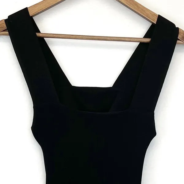 Olivaceous Size S Ribbed Bodysuit Square Neck Cutout Back Thong‎ Black Stretchy - Image 2