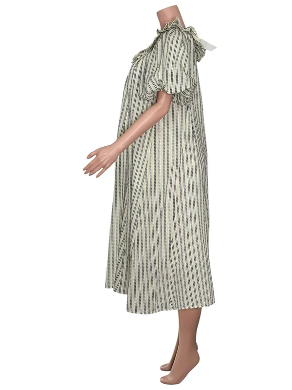 ZOCO. Good Luck Puff Sleeve Dress, Blue Stripes, Small - Image 4