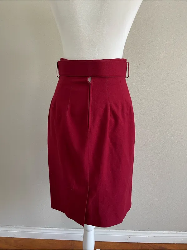Ann Taylor Burgundy Wool Pencil Skirt with Round Buckle Belt - Image 5