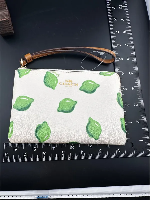Coach Wristlet with Green Lime Print on White Leather - Image 5