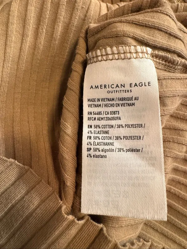American Eagle Tan Brown Ribbed Henley Short Sleeve Crop Top Womens Small Button - Image 4