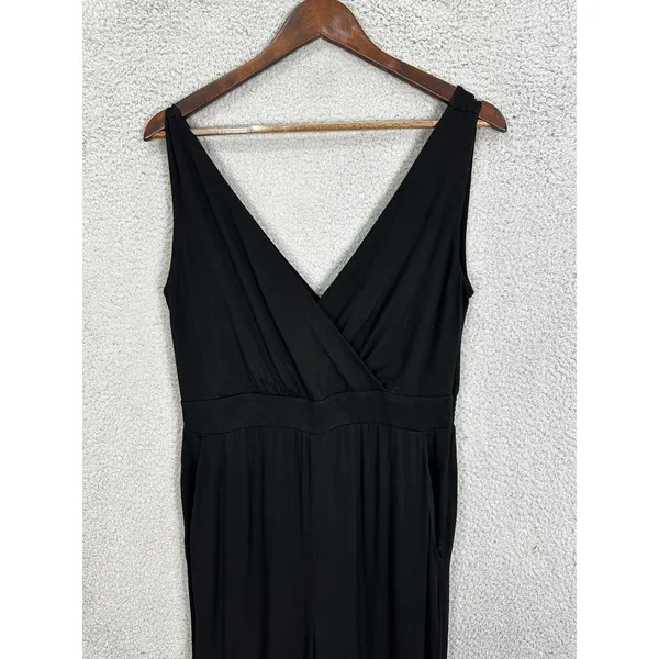 Loft Beach Jumpsuit Womens‎ M Black Surplice V-Neck Tie Ankle Tapered Leg Casual - Image 2