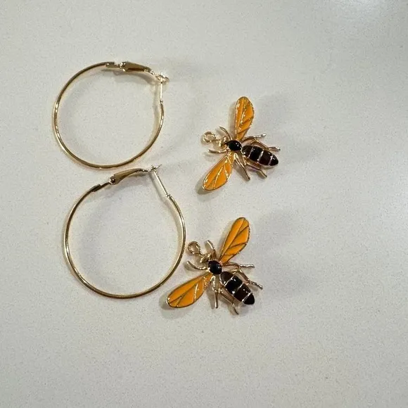 Bee Dangle Hoop Earrings Gold Insect Drop Statement Enamel Jewelry Gift‎ new - Image 5
