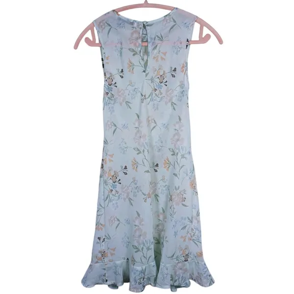 Abercrombie Floral Chiffon Mini Dress Size XXS Mint Green Ethereal Pastel Ruffle - Image 3
