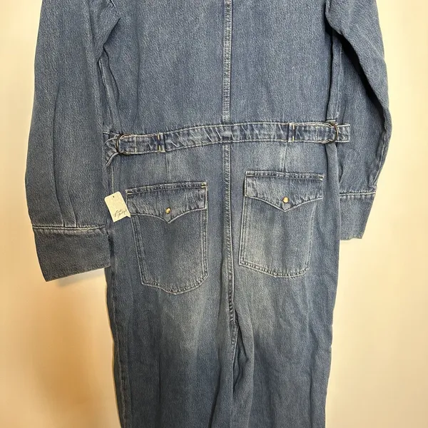 NWT Free People X Cares FP Townes Denim Jumpsuit Coverall High Noon Women's L - Image 5