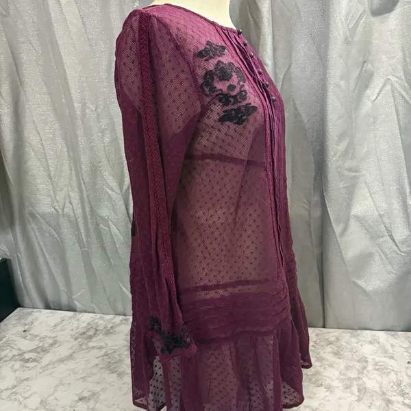 Free People maroon and Black enroidered sheer Jocelyn tunic top - Image 12
