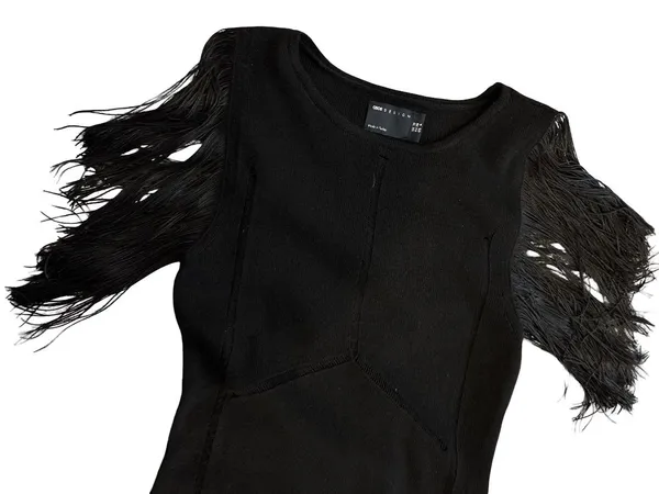 ASOS Black Fringe Sleeve & Hem Mini Dress - Image 3