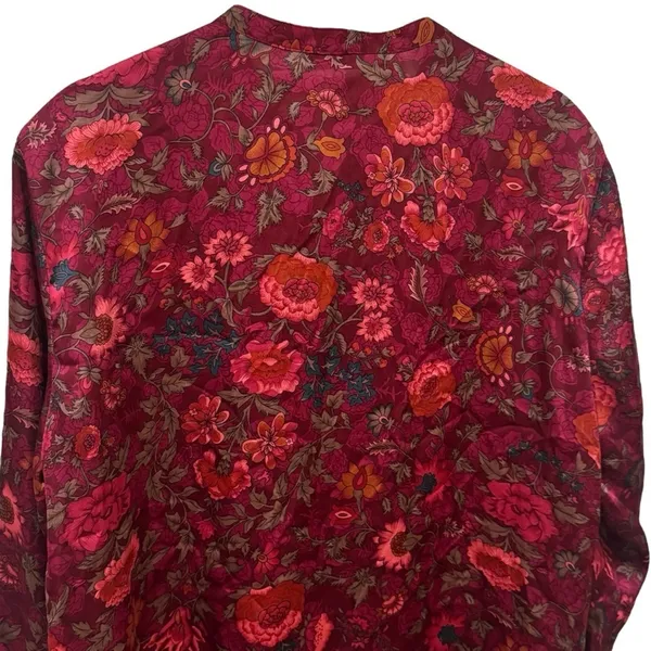 Lauren Ralph Lauren Multicolor Floral Satin Like Long Sleeve Blouse Size‎ M - Image 6