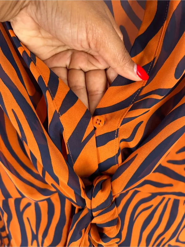 Bar‎ III Zola Zebra Tie Front High Low Blouse XS NWT Desert Mood - Image 8