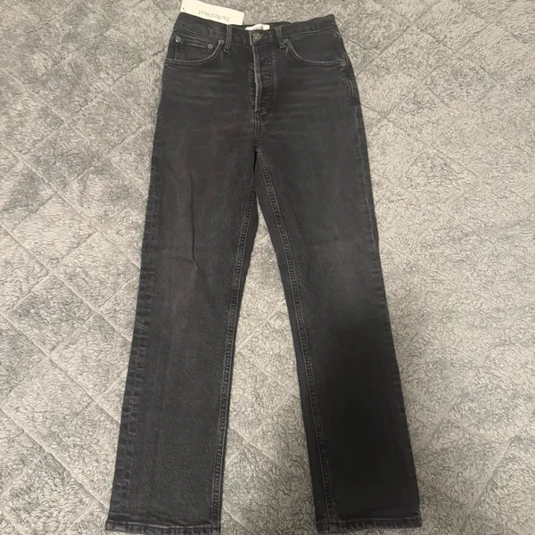 AGOLDE Riley High Rise Straight Crop Jeans Panoramic Washed Black Women's Sz 25 - Image 2