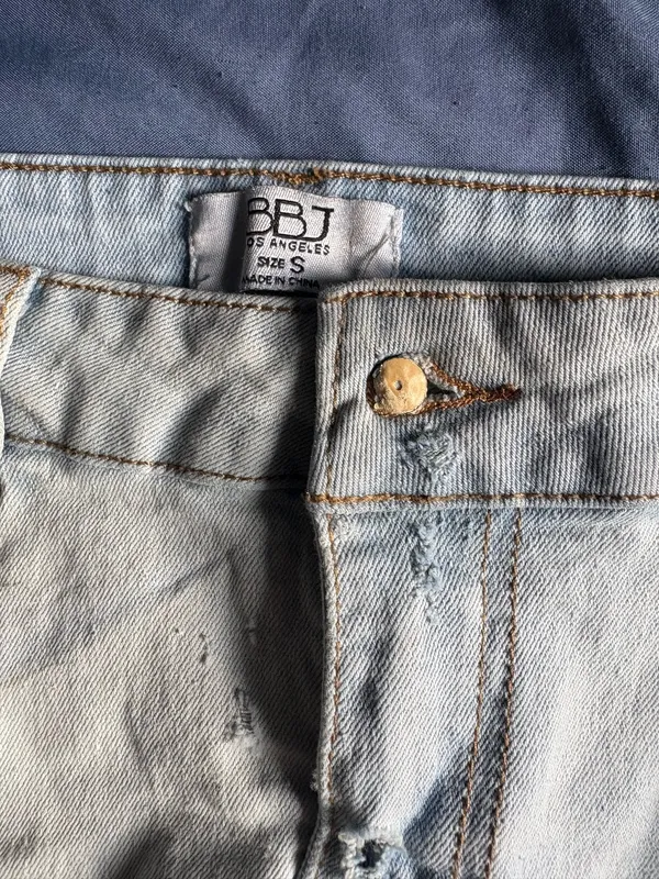 BBJ Los Angeles Denim Cargo Short Skirt Light Blue Pocket Strap Button Women's S - Image 5
