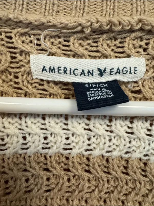 American Eagle Tan & White Striped Open Front Knit Cardigan Sweater Size S - Image 3