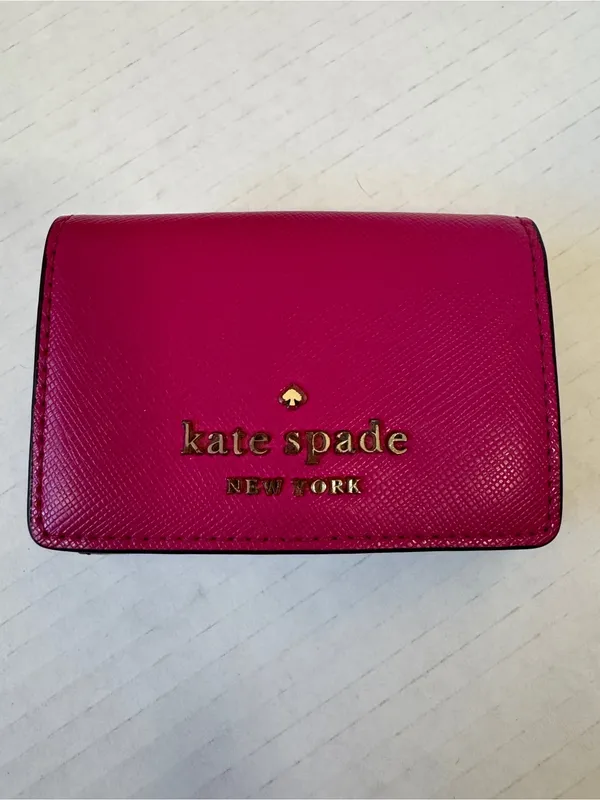 Kate Spade Pink Leather Micro Wallet Mini Designer Luxury - Image 9