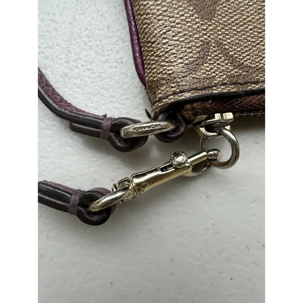 Vintage Coach 8035 Plum Stripe Signature Coated Canvas Zip Top Pouch Wristlet - Image 3