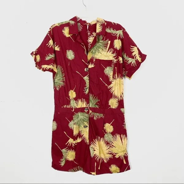 Free People Malibu Red & Yellow Tropical Hawaiian Romper Playsuit - Image 3