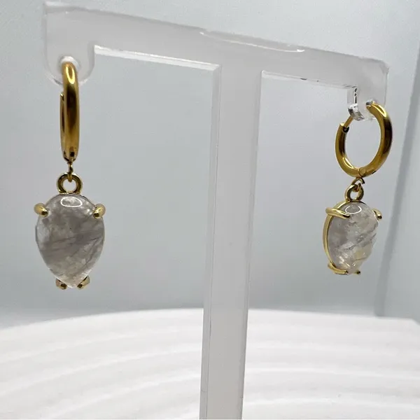 Earrings water droplets‎ heart Gold - Image 4