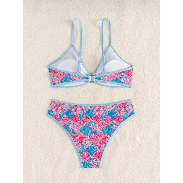 Boutique Women's XS Junior Triangle Bikini O Ring Colorful Two-Piece Swimsuit Fan Floral - Image 5