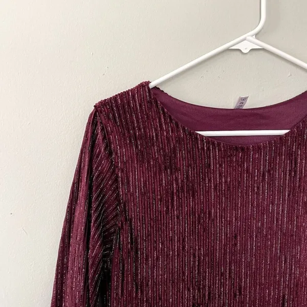 Deep burgundy purple 3/4 sleeved long dress formal crewneck‎ women size XXL - Image 2