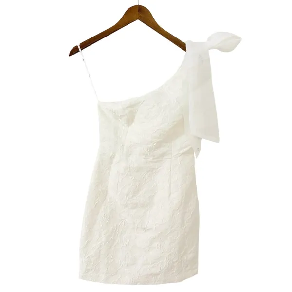 Lulus Unique Perfection White Floral Jacquard One-Shoulder Mini Dress size Small - Image 3
