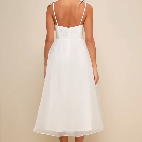 Lulus Intentionally Darling White Organza Tie-Strap Rosette Midi Dress - Image 3