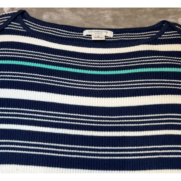 Liz Claiborne Womens Plus Size 1X Sweater Striped Knit Boat Neck Ribbed Nautical - Image 5