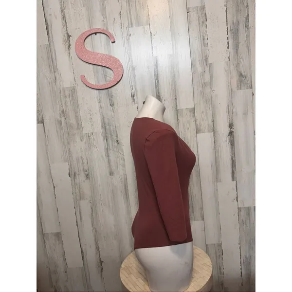 Rust Brown Deep V-Neck Long Sleeve Bodysuit – Size Small - Image 5