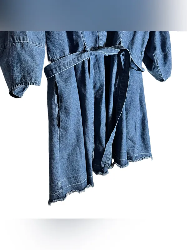 Mustard Seed Denim Wrap Dress Women's Large Mini Dress Distressed Western Boho - Image 6