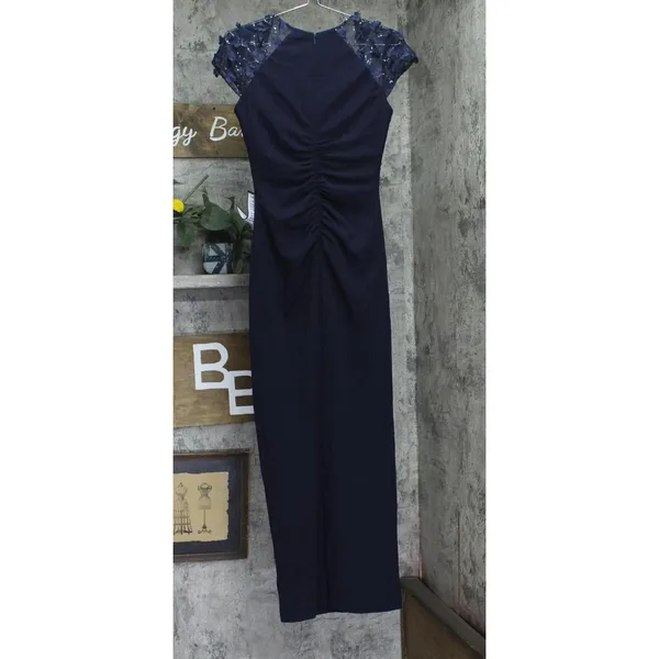 NWT X by Xscape Womens Floral Applique Cap-Sleeve Gown Navy Blue 6 - Image 4
