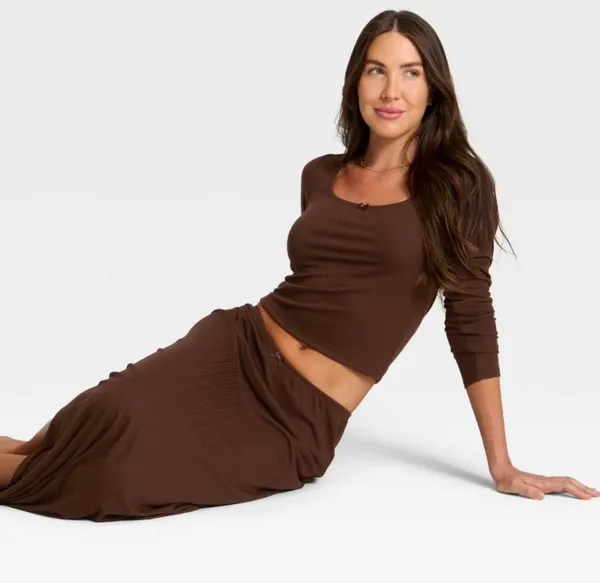 Auden ribbed long sleeve pajama top Brown Size XS - Image 3