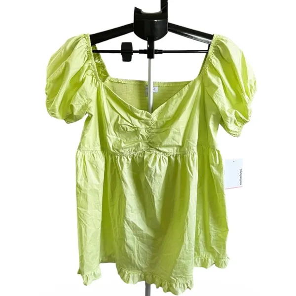 Motherhood Maternity XL Soft Lime Puff Sleeve Square Neck Smocked Top | 0130 - Image 3