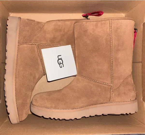 UGG Australia 1122672 Classic Short Logo Suede Zip Boots Shoes US 7 - Image 5