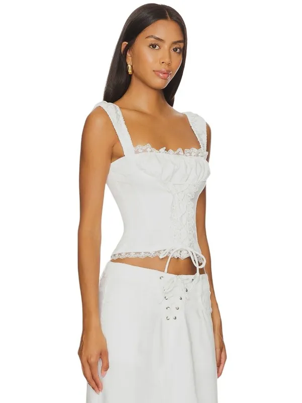 LIONESS Palmer Corset in Porcelain White Small New Womens Sleeveless Tank Top - Image 3