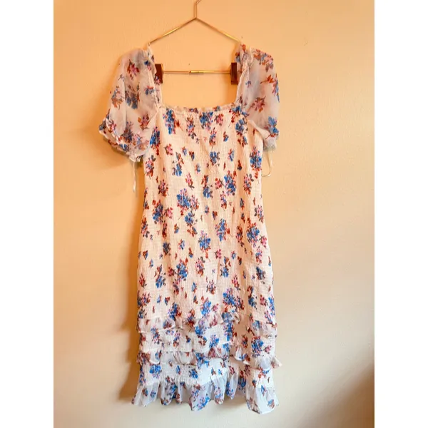 Abercrombie & Fitch Dress Womens Large White Floral‎ Smocked Puff Sleeve Ruffle - Image 7
