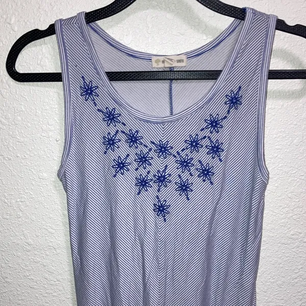 Tucker Tate Striped Embroidered Tank Dress Womens Size L Blue White Sleeveless‎ - Image 5