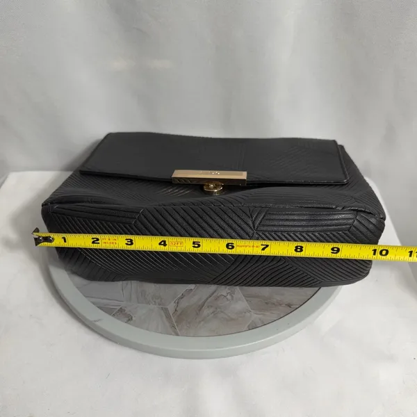 ALDO Black Textured Crossbody Bag Gold Chain Adjustable Shoulder Purse Handbag - Image 12