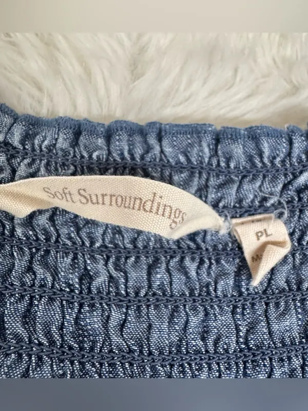 SOFT‎ SURROUNDINGS Smocked Chambray Denim Maxi Dress Large Petite Sleeveless - Image 6